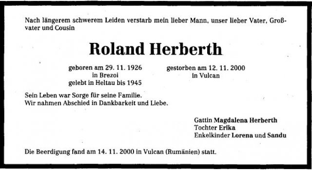 Herberth Roland 1926-2000 Todesanzeige